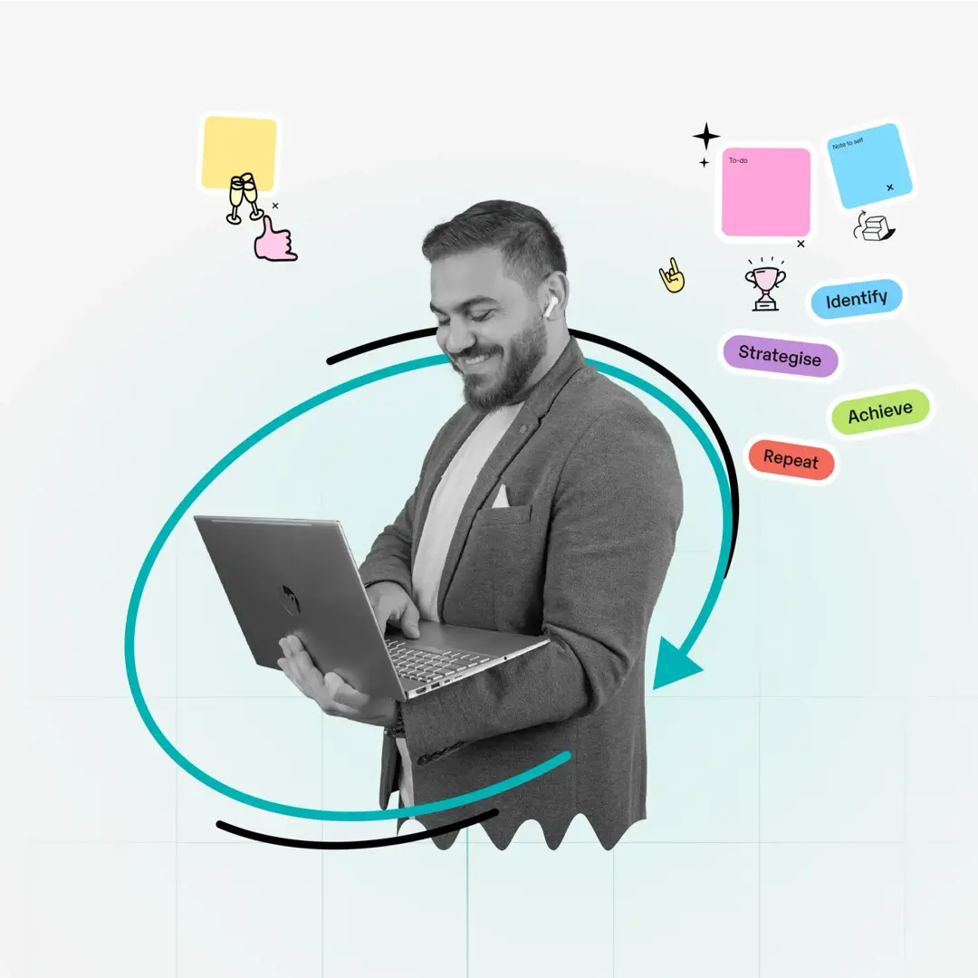 illustration of person holding laptop